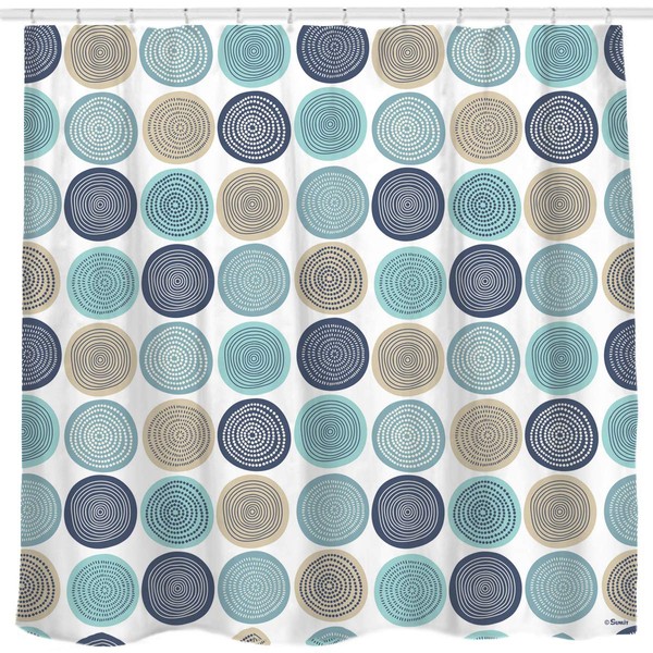 Sunlit Abstract Tree Rings Pattern Woody Artistic Fabric Shower Curtain. Nature Pale Blue Teal Beige Light Brown