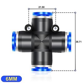 ERGAOBOY 5 Pcs Blue 6MM Tube OD 4 Way Quick Release Plastic Air Line Pneumatic Push Lock