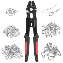 Sanuke Wire Rope Crimping Tool for 3/64 1/16 5/64 inch Aluminum Crimping Loop Sleeves Kit with 160pcs Aluminum Crimping Loop Sleeve and 10pcs Stainless Steel Thimble