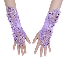 Women Lace Floral Gloves Long Fingerless Satin Gloves Wedding Bridal Glove Vintage 20s Banquet Glove Stretch Costume Mitten
