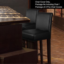 PiccoCasa Pack of 2 Bar Stool Covers, Waterproof Dining Chair Covers for Home Kitchen Dining Room Pub Counter, PU Leather Soft Removable Chair Cover Slipcover Protector Black