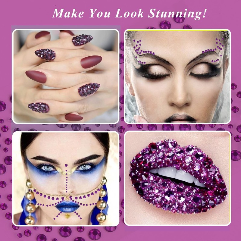 KIMOBER 325pcs Dark Purple Rhinestone Stickers,Self Adhesive Bling Gems Embellishment