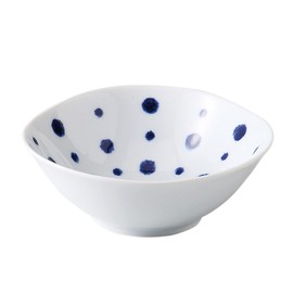 Hasami Ware 33006 Bowl, Dish, Small Deformation, Approx. 3.9 inches (10 cm), Indigo Dots, Made in Japan