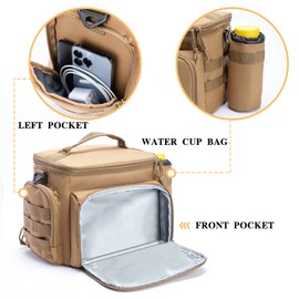 UMUFUKA Lunch Box for Men, Tactical Lunch Cooler Tote,Insulated Lunch Bag Adult, With Detachable MOLLE Water Bottle Pouch, Men Leakproof Lunch Bag for Work Picnic (Brown)
