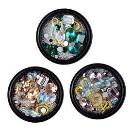 Vaguelly 3 Boxes Nail Art Jewels of Vibrant Rhinestones Ab Crystal Nail Charms for DIY Manicure Decorations and Accessories Rose Gold Green Pink