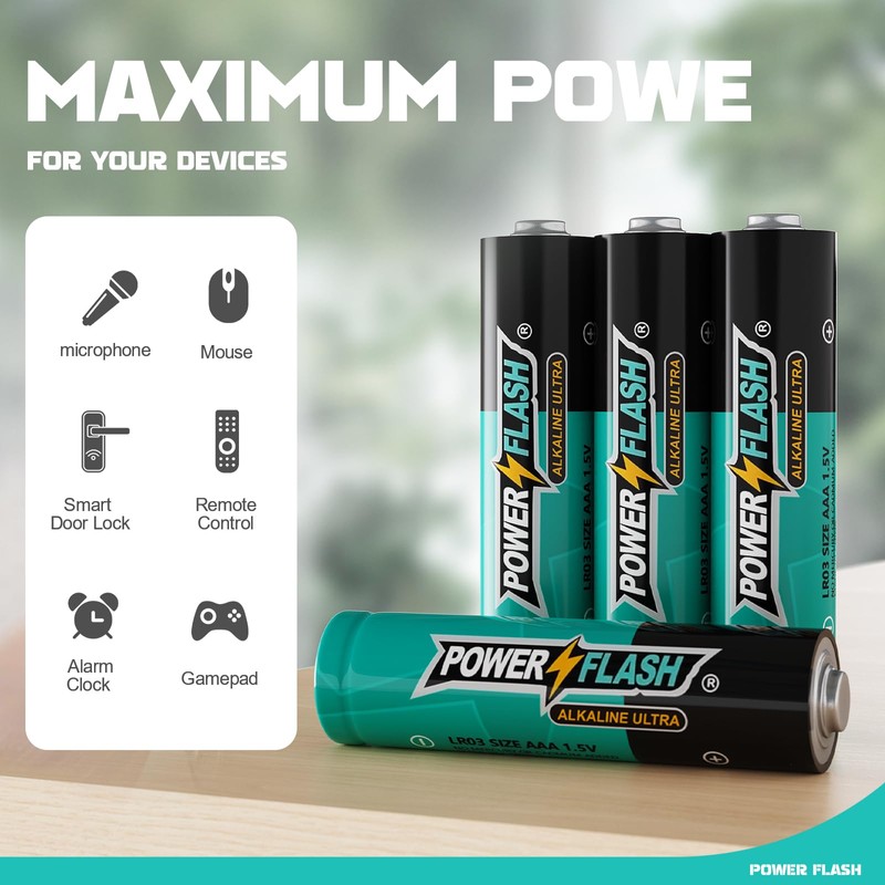 POWER FLASH AAA Batteries 24 Pack (with New Life Date)