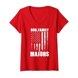 Womens Mount Vernon Majors God. Family. Vintage USA Flag V-Neck T-Shirt
