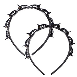 Topkids Accessories Alice Band with Braid Grips Headbands Hair Bands, Braiding Styling Clamps Thin Teeth Comb Girls Fashion Head Bands (2 Pieces Black)