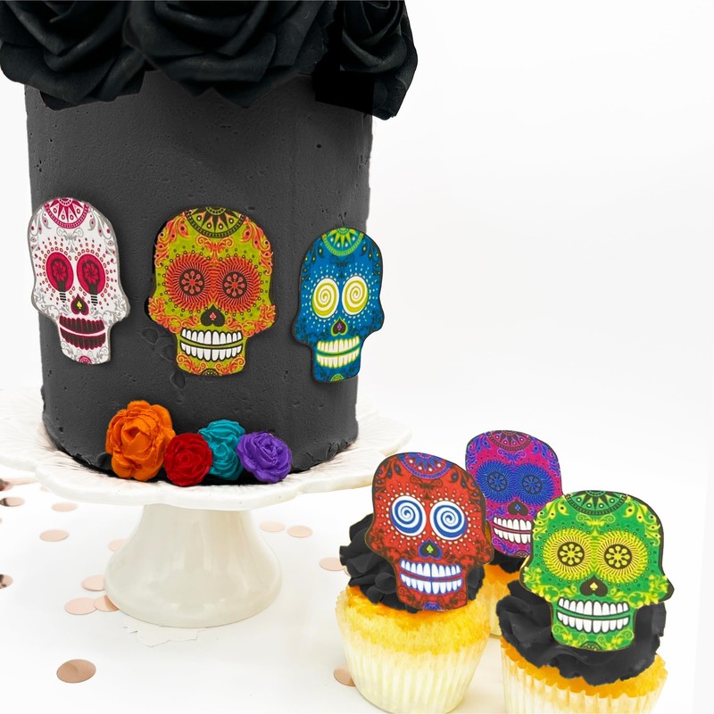 Large Edible Sugar Skulls Assorted Set of 12 - Wafer