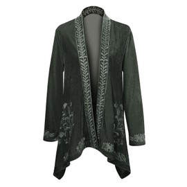 Floriana Womens Embroidered Kimono Cardigan Velvet Blazer Open Front Kimono Top - Gray, Medium