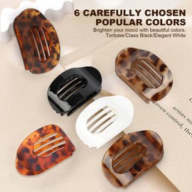 Weidllys 6 Pcs Flat Hair Clips Round Square French Secure Strong Hold Grip Barrettes， for Womens Styling Plastic Curve No Slip Accessories Claw Clamp, for Daily Use, Weddings, Parties, Sports & More