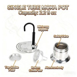 WINXYMIN 50ml Mini Aluminum Moka Pot - Single Tube Espresso Maker, 2.2 fl oz Compact Aluminum Body with Safety Valve & Black Handle, Portable Brewing for Home, Office & Travel