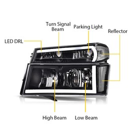 CROSSDESIGN LED DRL headlights Compatible with Chevy Colorado/GMC Canyon 2004-2012/Fits Isuzu i-280 i-350 2006 bumper Headlamp Clear lens Black Housing Clear Reflector