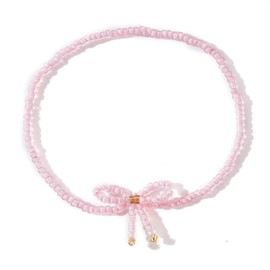 SHINUS BOHO Cute Pink Bow Bead Bracelets for Women Dainty Bowknot Crystal Glass Beaded Bracelet Boho Bow Charm Statement Western Jewelry Gifts Wedding Party Prom