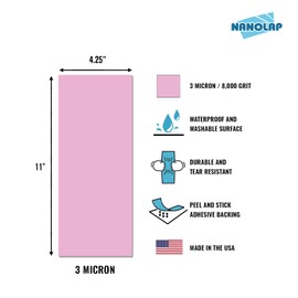 NANOLAP PSA Lapping Film, 3 Pc 3 Micron (8,000 Grit) Adhesive Polishing Paper, 4-1/4” x 11” Microfinishing Fine Sanding Paper, Sanding Film for Scary Sharp Sharpening System, Aluminum Oxide AO