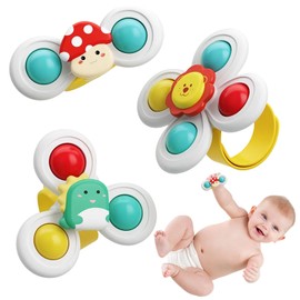 3 Pack Suction Spinner Toys for Babies, High Chair Toys Set with Fun Shapes (Lion, Mushroom, Dinosaur),Spinner Toy for Toddlers, Baby Travel Essentials, Non-Toxic Suction Cup Toys for Airplane