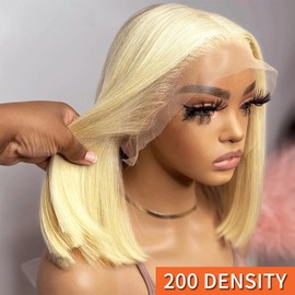 Blonde Bob Wig Human Hair 613 Bob Wig Human Hair Glueless 200 Density 12 Inch Blonde Wig Human Hair Bob Wig 13x4 HD Frontal Lace Straight Short Wigs For Black Women Bob Lace Front Wigs Human Hair