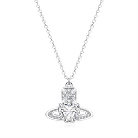 Medsor Saturn Necklace Planet Silver Heart Crystal Rhinestone Necklace Y2k Aesthetic Saturn Pendant for Wome