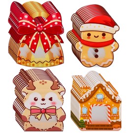 Ovveroche 36 Pcs Christmas Gift Bags with Handles, Cute Gingerbread Man Reindeer Bells Bakery Plastic Treat Candy Goody Cookie Snack Favor Tote Bag for Holiday Party Favors Xmas Theme
