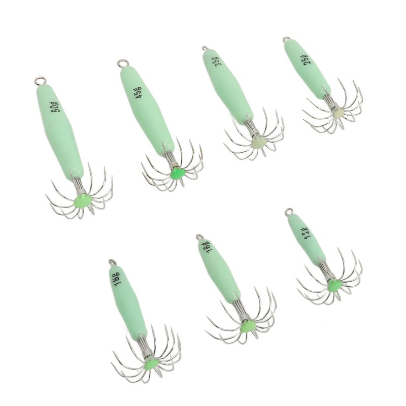 7 PCS Luminous Squid Jig 12 Hooks Stainless Steel Easy