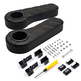 NOKINS Golf Cart Diamond Flip Armrest with Cup Holder, No Drilling, Inward Installation for Club Car EzGo Yamaha Rear Seat Kit Black