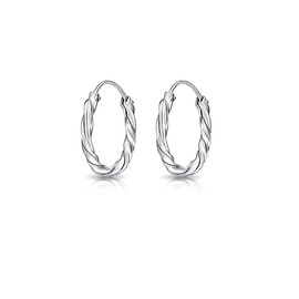 DTPSilver - 925 Sterling Silver Small/Medium/Large size Twisted Hoops/Sleepers Earrings - Thickness 1.8 mm - Diameter 12 mm