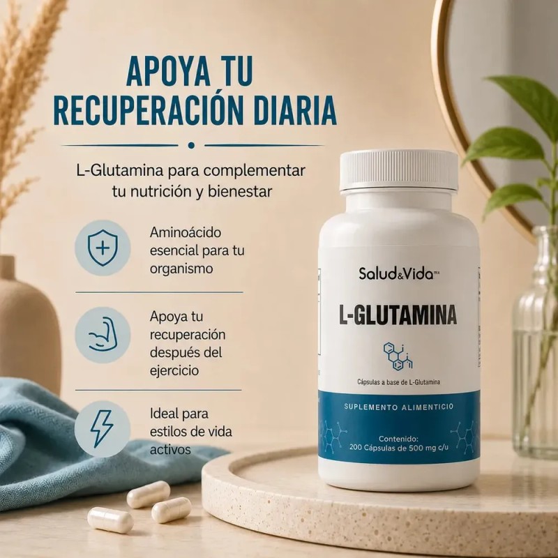 L-Glutamina | 200 Cápsulas de 500 mg | Aminoácido en
