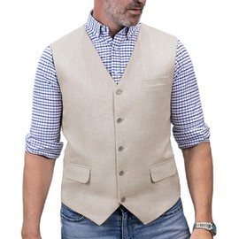 Solovedress Men's Elegant Suit Vest Men's Vests Summer Linen Vest for Wedding and Party, beige