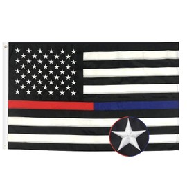 BCBYou Thin Blue Line Thin Red Line Embroidered U.S. American Flag 3X5 ft Brass Grommets Honoring Law Enforcement Police Officers and Firefighter 210D Oxford Nylon for Indoor Outdoor