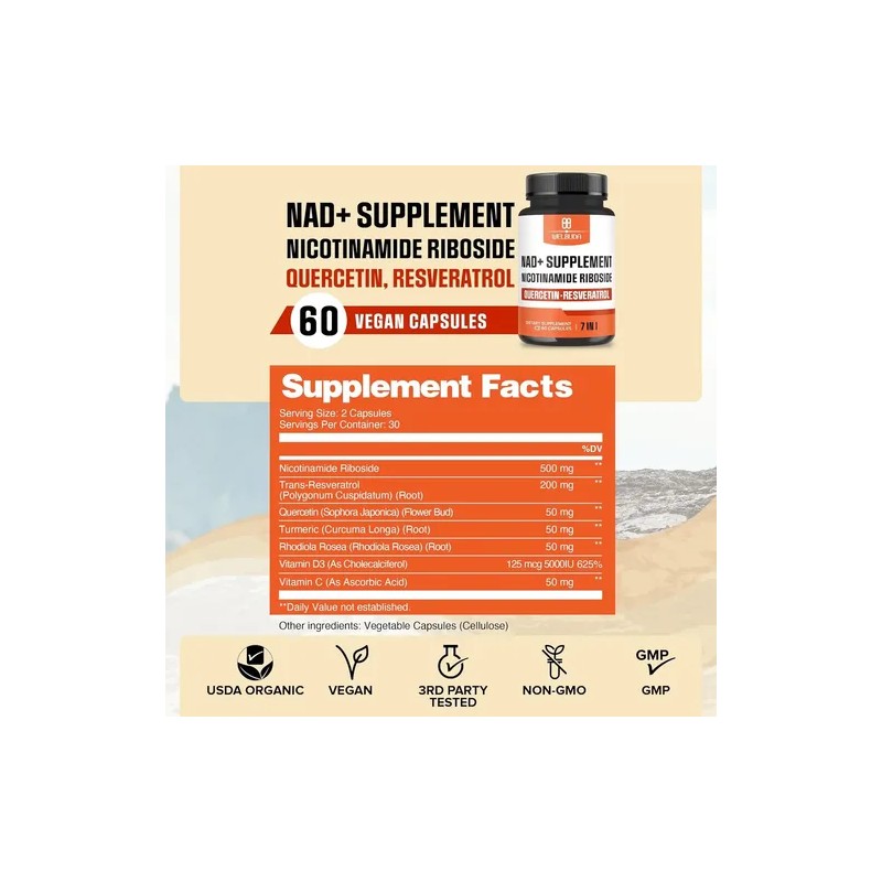 Nad Nicotinamida Resveratrol Curcuma Vegano Quercetina H90