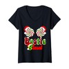 Womens Bestie Claus Couples Peppermint Candy Cane Christmas Plaid V-Neck