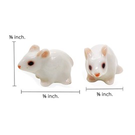 WitnyStore Tiny ⅝ Inch Long White Mouse Crouching Figurine - Miniature Hand Made Painted Ceramic Mice Rat Shrew Rodent Small Porcelain Animals Cute Decorative Collectible Figures Home Décor Gifts