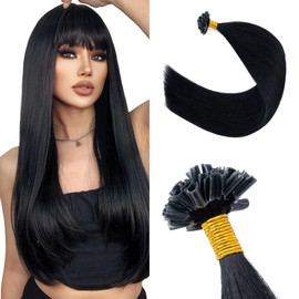 Silk-co 16in Pre Bonded Human Hair Extensions 1g 50 Strands Keratin Real Remy Hair U Tip Nail Fusion #01 Jet Black