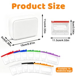 A8 Waterproof Pill Bag Set, Waterproof Pill Bag Set, Reusable Travel Pill Bag with Zip, Pill Organiser Bag with 14 Coloured Pill Bags, for Everyday Use