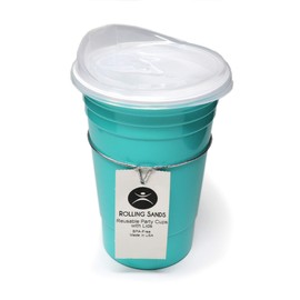 Rolling Sands Reusable BPA-Free 16 Ounce Aqua Party Cups with Lids - 15 Pack, Made in USA