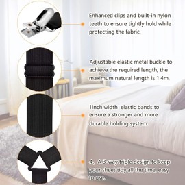 Navani Bed Sheet Clips For Bedding | Fitted Bed Sheet Straps Clips Holder | Bed Sheet Grippers Suspenders | Bed Scrunchie UK | Bed Sheet Fasteners Grippers | Mattress Sheet Clips Straps | 2pcs Black