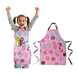 DASHN PRODUCTS Kids Apron - Donut - Dual Pockets - chef kitchen cooking garden artist painting cleaning baking pottery gift boys girls