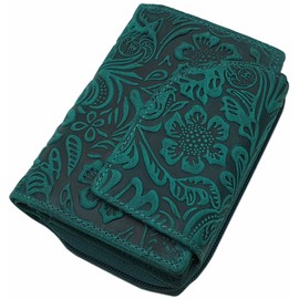 myledershop Buffalo Full Leather Women's Portrait Format Wallet/Purse with Outer Latch with Liana Embossing and RFID & NFC Protection, petrol, Modern