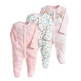 Baby Sleep Romper Pack of 3 Unisex Pyjamas, Cotton Overalls, 3-12 Months