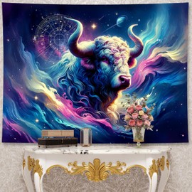 Taurus Tapestry Wall Hanging Zodiac Sign Decoration Aesthetic for Bedroom Living Room Dormitory Suitable for Teen Boy and Girl Who Like Astrology 59x51 Inches