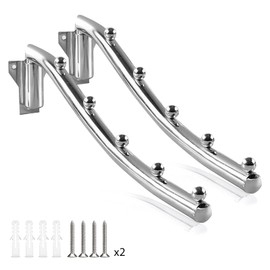 Pack of 2 Wall Clothes Hooks Foldable Clothes Fan Wall Foldable 180° Rotating Stainless Clothes Rack Wall Clothes Rail Hook Rack Stainless Steel Wardrobe Hook Swing Arm Holder Clothes Rack