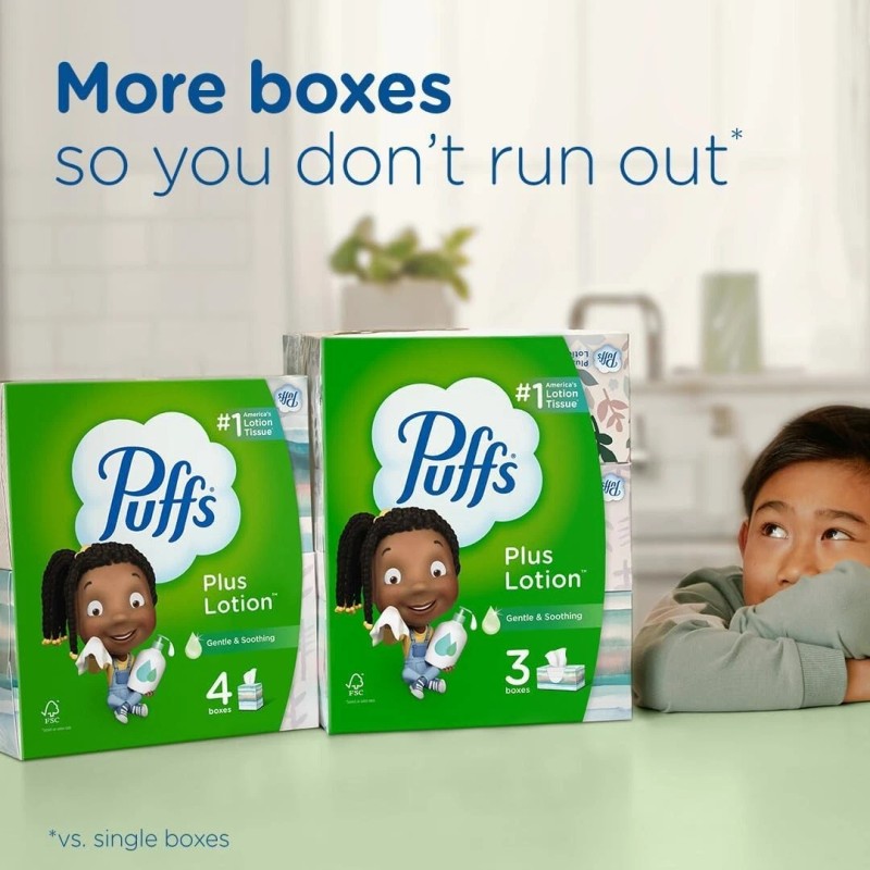 Puffs Plus Lotion Facial Tissues 8 Family Boxes 120 Tissues