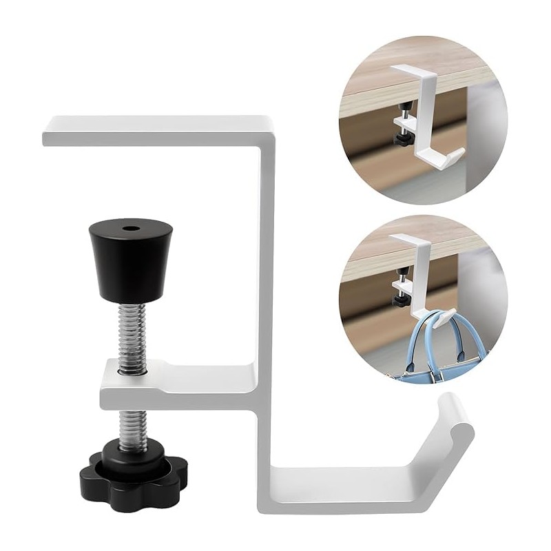 Desk Mount Bag Holder Hook Clamp, 2Pcs Clamp-On Under Desk
