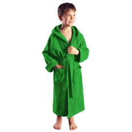 Arus Children's Bathrobe with Hood for Boys and Girls, 100% Cotton Terry Towelling, Long, Oeko-Tex Certified, Large Choice of Colours, Frog Green