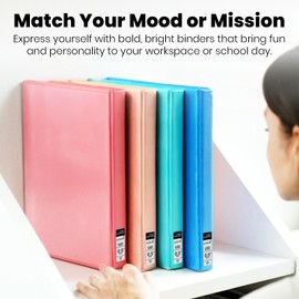 Yoobi 3 Ring Binders – 0.5 Inch Binder with Round D Rings and 2 Pockets, Durable, PVC-Free Organizer with 120 Sheets Capacity, 4- Pack Colored Binders with Plastic Cover for Office Supplies