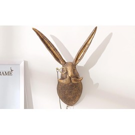 Xuanpax Gold Animal Head Vintage Wall Art Animal Wall Decor Sculpture Home Decor Statue for Living Room, Bedroom & Office（Rabbit）