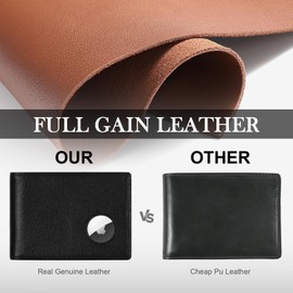 Zitahli wallets for men With AirTag Holder,Genuine Leather Slim Front Pocket Mens Wallet Bifold Rfid Blocking Gifts for Men Dad (AirTag Not Included)