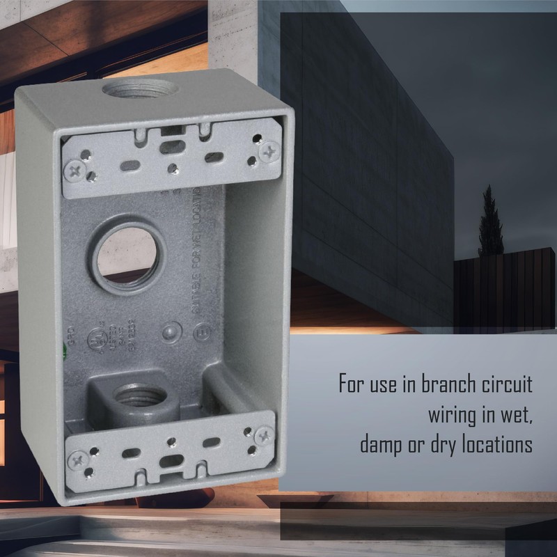 TayMac SB350S Weatherproof Box, 1-Gang, (3) 1/2-Inch Outlets, Gray