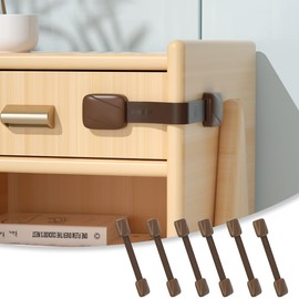 SAFELON 6 Pcs Baby Safety Drawer Latches,Childproof Locks for Cabinets,Toilets,Fridges,Cupboard,Oven,Easy to Install and Use (Chocolate)