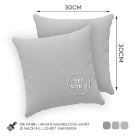 Twinzen® Cushion Covers, 100% Jersey Cotton, 150 GSM, Cushion Cover with Zip, OEKO-TEX Certified, 30 x 30 cm, Set of 2, Grey